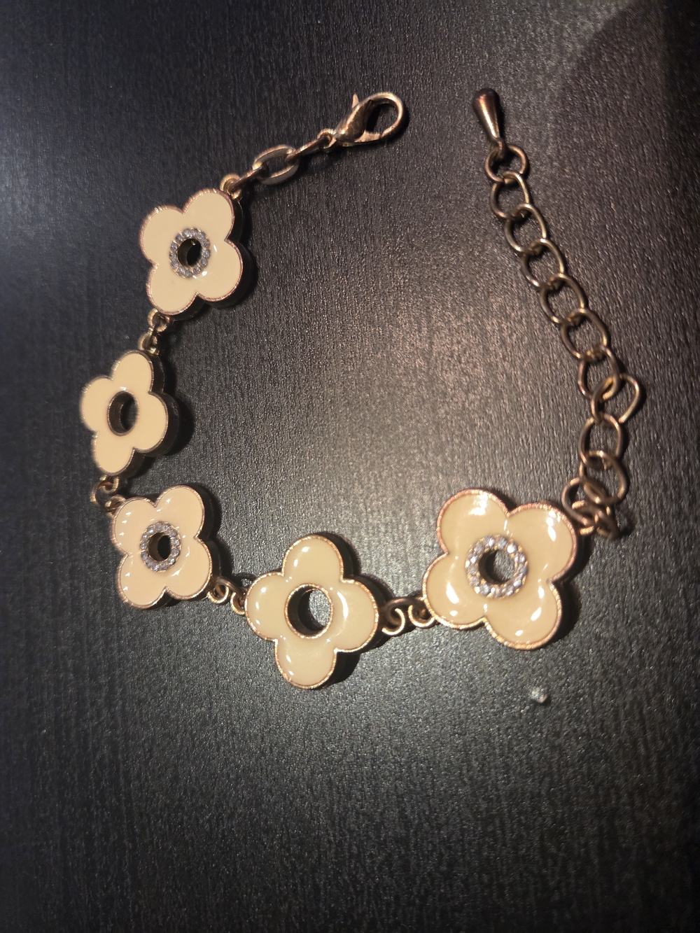 Floral Enamel Bracelet in Cream with Gold Accents